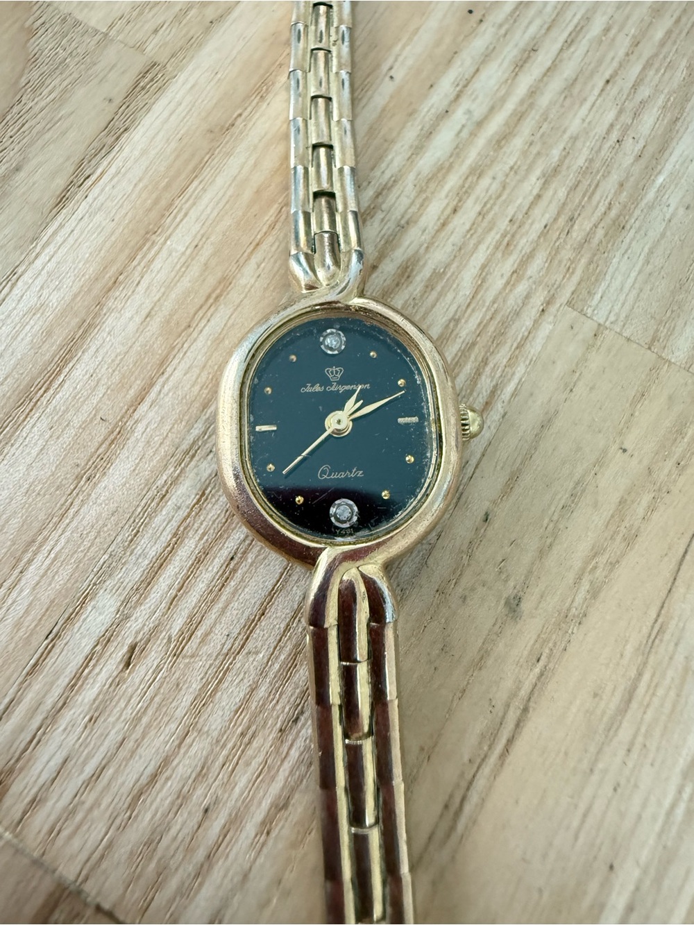 Vintage Jules Jurgensen ladies black dial gold tone watch NEW BATTERY